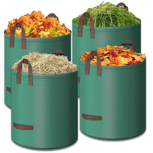Gartensack 4x 272l Gartenabfallsack, 4 Pack Faltbar Gartensack Selbstaufstellend mit 4 Griffe Wiederverwendbare und Stabile Laubsack für Gartenabfälle Laub Rasen Pflanz Grünschnitt(4er-Pack)