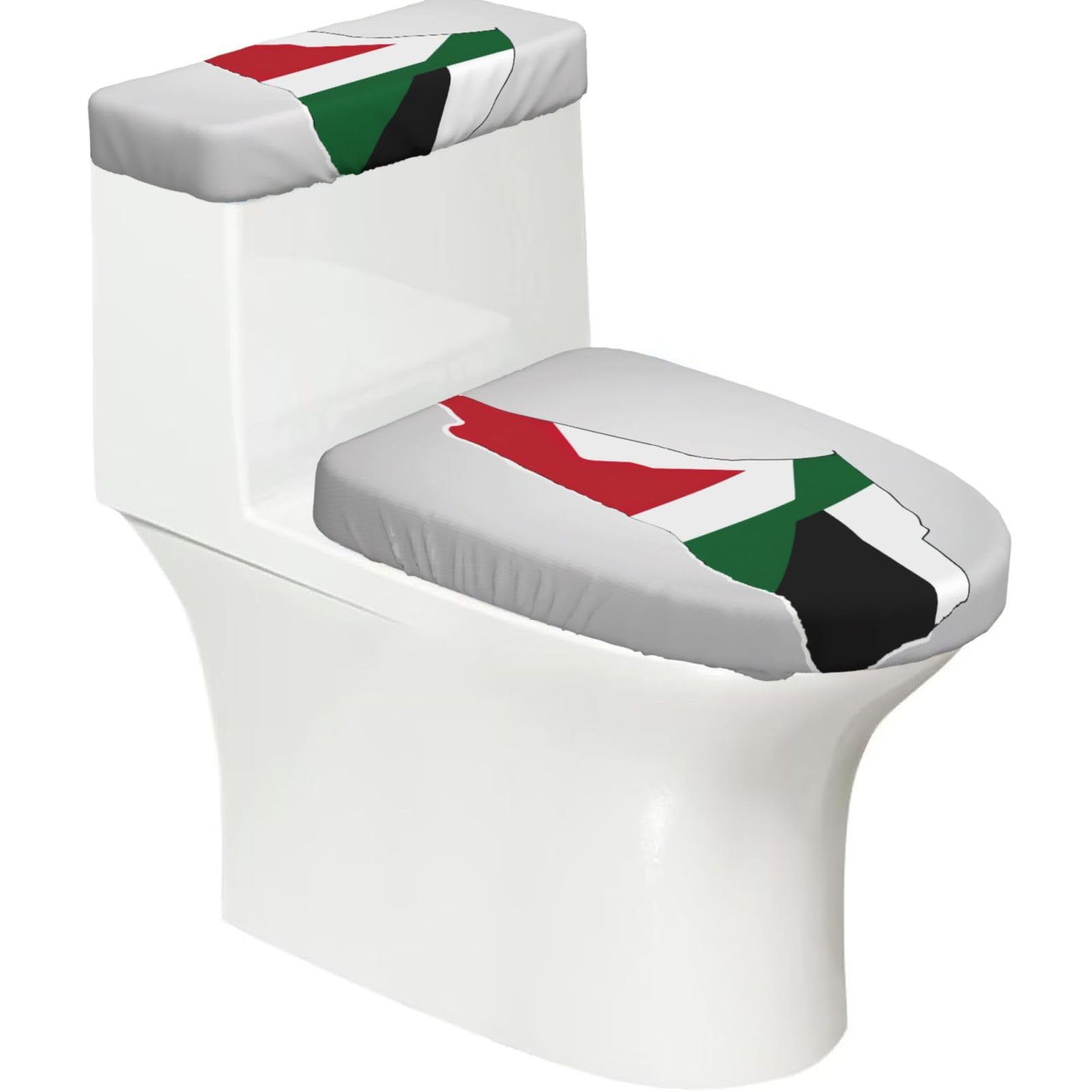 State Of Palestine Flag Map01 Print Bathroom Decor Toilet Lid Cover And Tank Covers, Restroom Accessories Fits Most Round