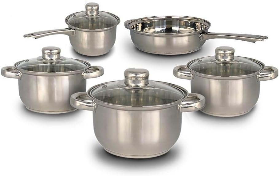 Conjunto de Panelas em Aço Inox, 5 Peças, Tampas de Vidro, F... - imagem principal do produto