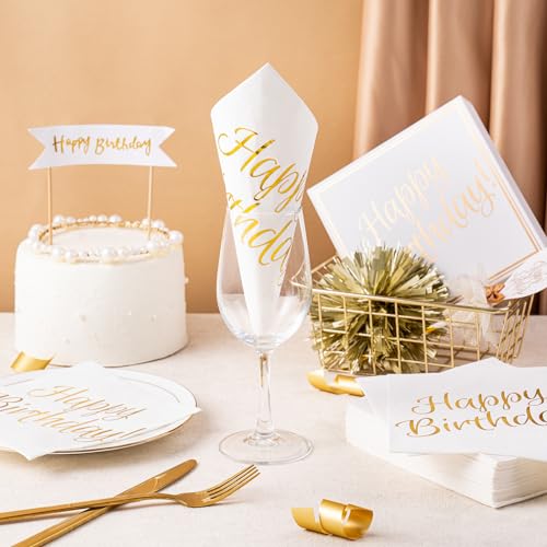 Wrapaholic WCJZ-6.5IN-50P-BD-WZ 50Pcs Gold Happy Birthday Napkins - 3 Ply Disposable Paper Luncheon Napkin thumb #4