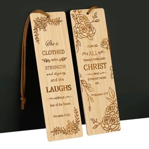 2 Pcs Bible Bookmarks for Women, Bamboo Religious Christian Bookmarks Gifts for Women Book Marks for Reading (Plant)