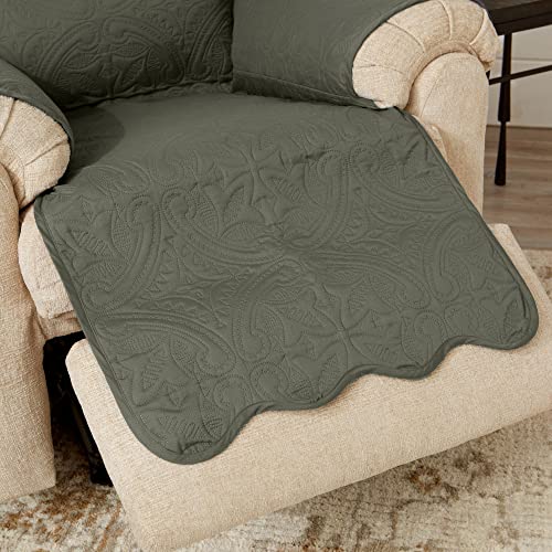 Image of Great Bay Home Reversible Recliner Chair Cover - Washable Slipcover Furniture Protector with Elastic Straps - Perfect for Kids & Pets - Quilted & Stitched Detail (Sage Green /Light Gray)