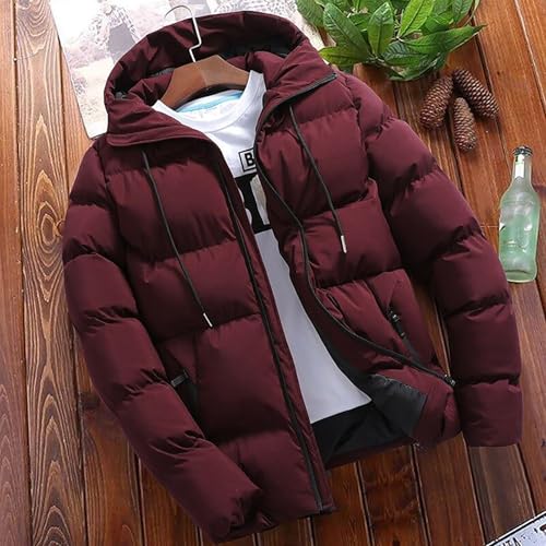 Genérico Chaqueta Hombre Plumas, Cazadora Invierno Hombre con Capucha Cremallera con Bolsillos Chaqueta Plumas Mangas Largas Color Sólido Holgados Cómodo Abrigo para Uso Diario - imagen 2