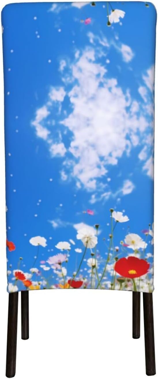 White Cloud Wildflower Prints Protection Cover for Dining Chair - Stretchable Chair Throw Covers for Dining Room, Hotel Event Party
