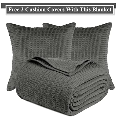 Tex Trend Luxury 100% Cotton Blanket - Soft Blankets Queen Size For Bed, Sofa & Couch - Breathable Blanket For Summer - All Season Cotton Thermal Blanket (Grey, Queen) #TOP3