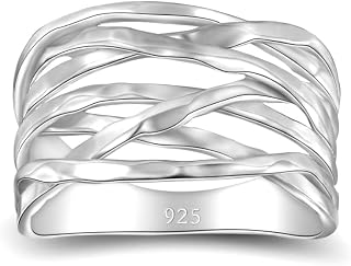 Overlapping Rings For Women- 925 Sterling Silver Rings- Overlapping Silver Band Ring- Handmade Designer Crisscross Rings- Made in Israel, Width 12mm, Size 4-12