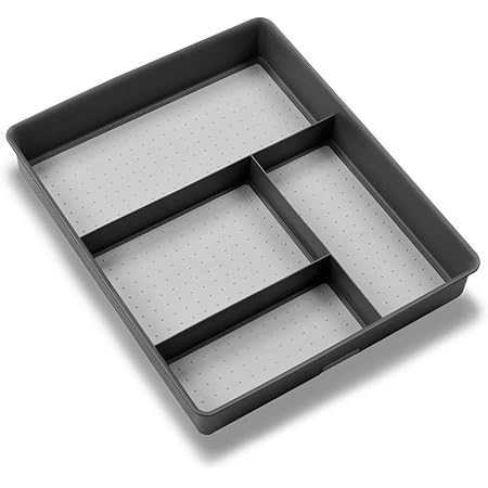 Madesmart Classic 4-Compartment Drawer Organizer Gadget Tray, Plastic Multipurpose Storage Bin for Drawers, Granite