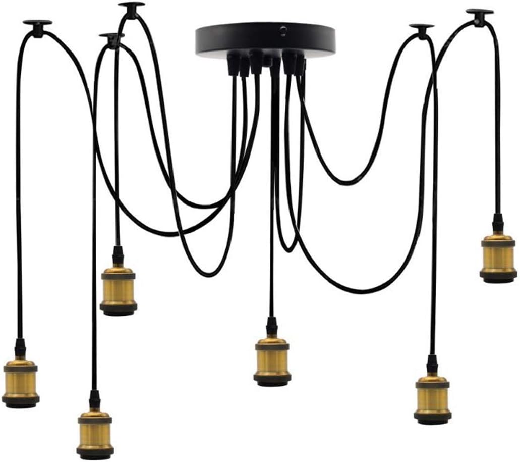 Lighting Industrial Cluster 6 Way Pendant Light Fittings, Loft Bar Triple Hanging Pendant Ceiling Lights with Adjustable 200cm Wires for Kitchen Island Living Room Dining Room Black