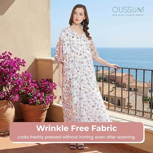 Image of Oussum Women Long Maxi Plus Size Polyester Kaftan Gown, Womens Kaftan Dresses Lounge Resort Wear, Plus Size Kaftan