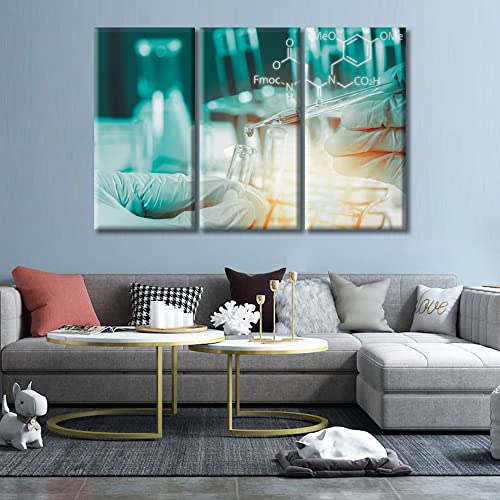 Image of Clinical Laboratory Artwork Canvas Wall Art Scientist Hand Holding Test Tubes Laboratory Research Painting Bedroom Living Room 3 Pieces Wall Decor for Living Room Framed Ready to Hang , 60 inchWx40 inchH