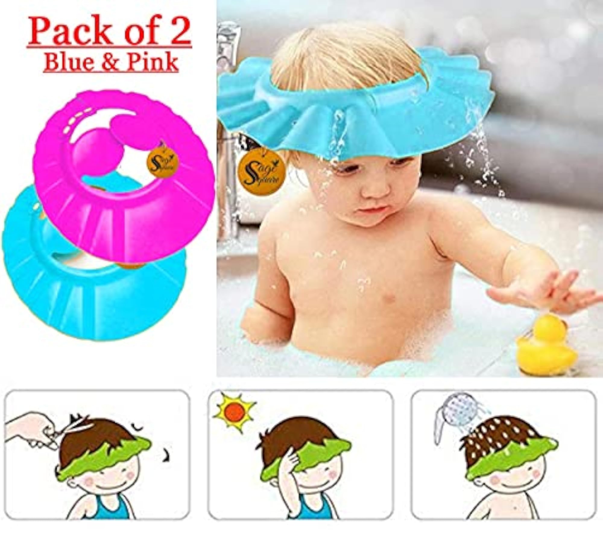 New Adjustable Soft Bathing Baby Shower Cap, Ear Protector
