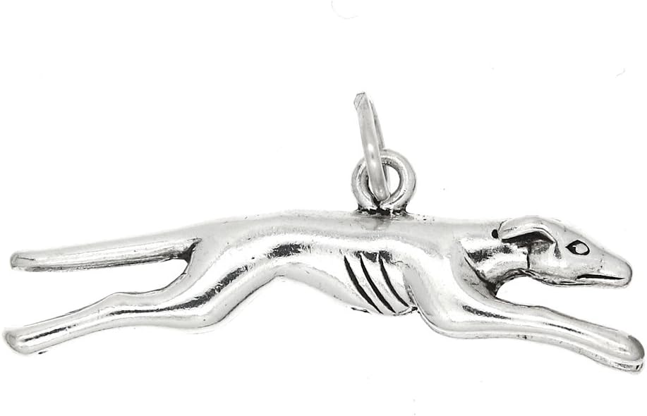 LGU Sterling Silver Oxidized 3D Running Greyhound Racing Dog Charm