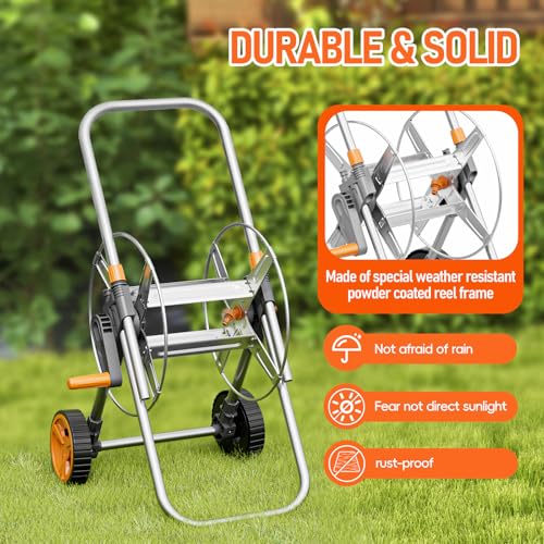 SPECILITE Garden Hose Reel Cart, Outdoor Metal Winder Holds 120ft of 5/8-Inch Capacity, Portable Water Pipe Spool with Wheels for Outside, Yard, Lawn, Patio - Thumbnail 2