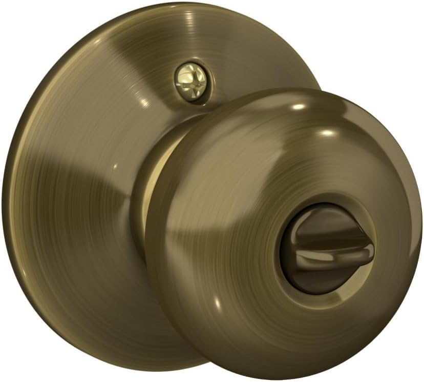 SCHLAGE F51A PLY 609 Plymouth Knob Keyed Entry Lock, Antique Brass