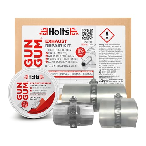 Holts Gun Gum Exhaust Repair Kit Permanent Gas-Tight Exhaust Fix Repair Paste + 3 Metal Bandages MOT Repair Solution