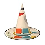 SYHEART mid century modern prints Printed Halloween Witch Hats for Women, Adult Witches Wizard Halloween Cosplay Cap Accessories