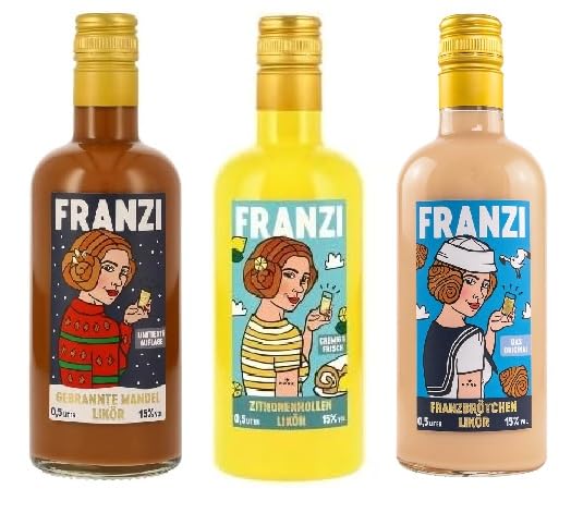 3 Flaschen Franzi Likör Mix / 1 x Zitronenrollen + 1 x gebrannte Mandel a 0,5l + 1 x Franzbrötchen a 0,5 Liter a 15% vol. + Space Keks gratis a 45 g von Onlineshop Bormann