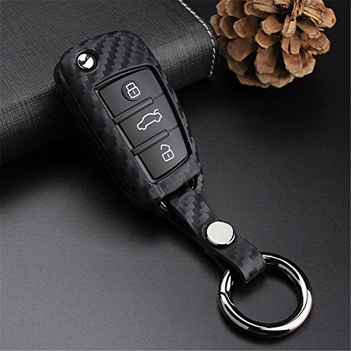 Housse en silicone motif carbone noir pour clé haut de gamme Audi A3 Q3 Q7 TT