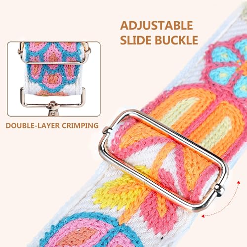 Image of Purse Strap, Adjustable Embroidery Flower 2 Inch Wide Purse Straps Replacement Crossbody for Women
