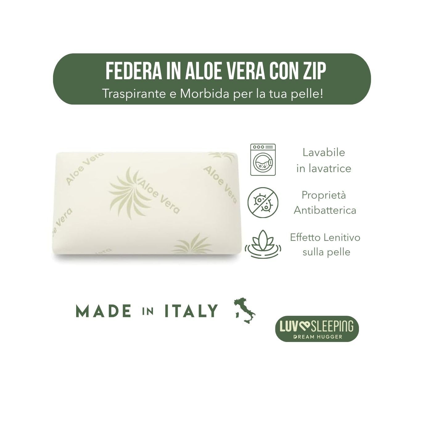Cuscino Memory Foam Cervicale 72x42x11 cm - Cuscino per Dormire Fresco a Saponetta Anallergico con Federa in Aloe Vera - Guanciale Letto Ortopedico Made in Italy Certificato Oeko-Tex