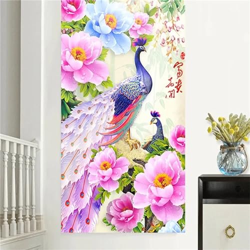 Peinture diamant adulte 5D DIY motif paon fleur rose cristal painting 100x230cm