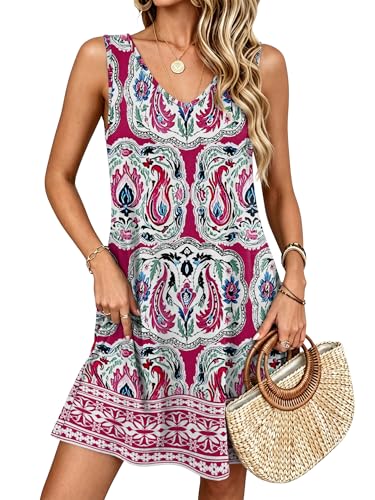 Image of ANRABESS Summer Dress for Women，V Neck Sleeveless Sundress，Loose Fit，Soft Travel Vacation Outfits，Cute Beach Cover Up Clothes