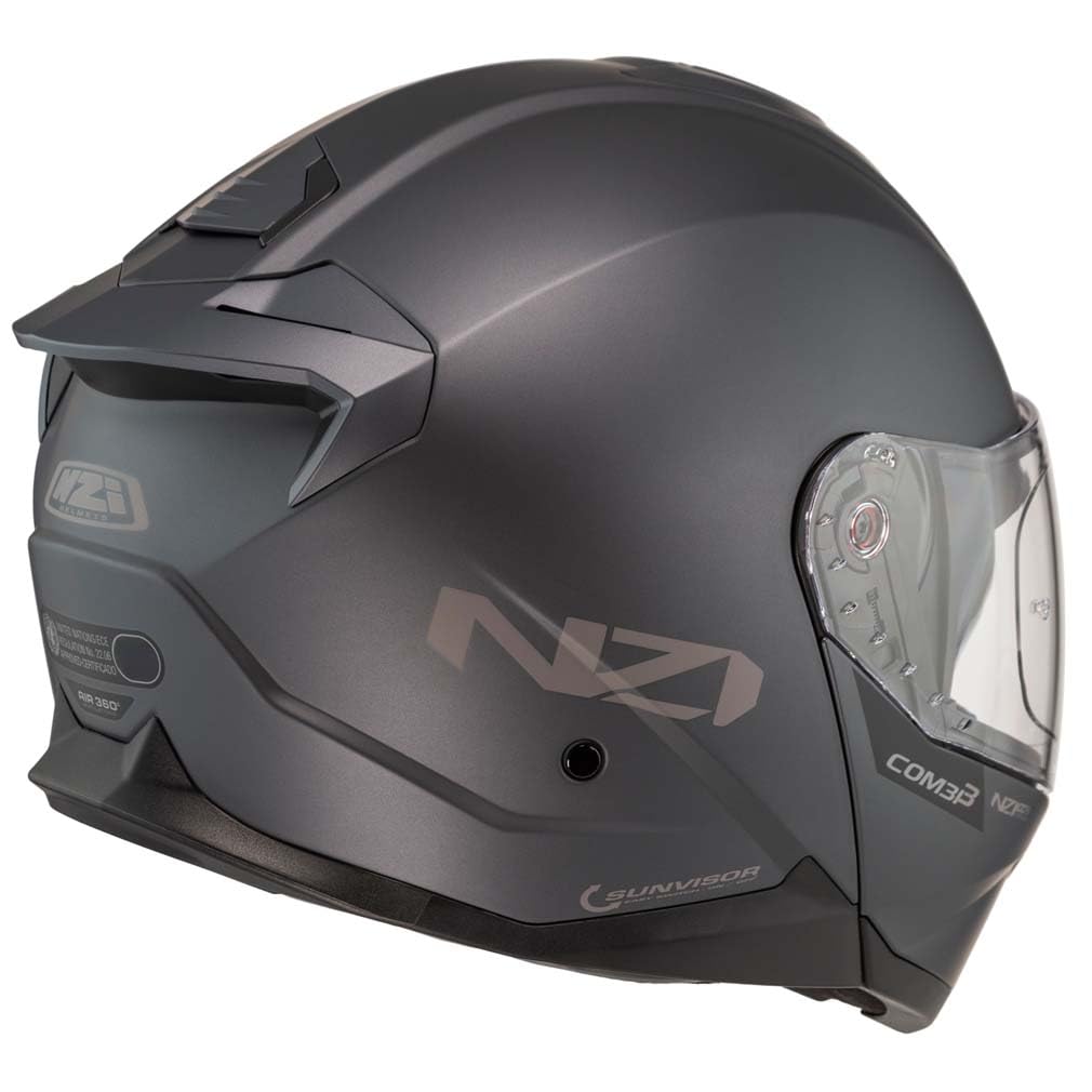NZI Combi 3 Duo Gris Mate Bluetooth Intercomunicador Headset Integrado - Casco de Moto Modular Abatible con Visor Solar - Homologado P/J ECE 22.06