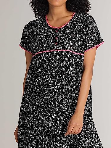 Image of Evolove Women's Cotton Long Maxi Night Gown Nighty Dress with Pocket & Stylish Button, Super Soft Comfortable (LNG-Button)