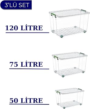 Tekerlekli Saklama Kutusu 3l  Set 120 Lt - 75 Lt - 50 Lt Ayakkab /mutfak/banyo D zenleme Beyaz