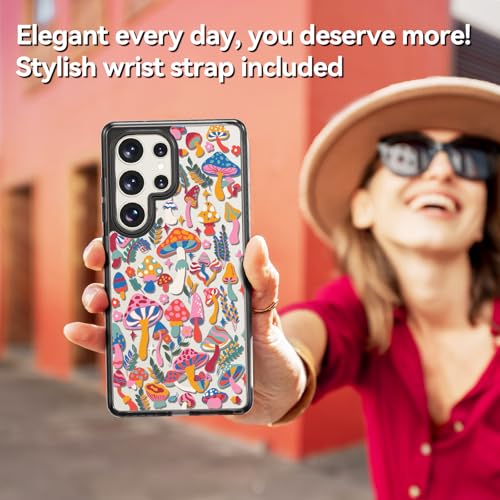 Rosarnnah Compatible for Samsung Galaxy S25 Ultra Case Cute Aesthetic - Durable Shockproof 6.6 ft Drop Impact Phone Case Cover with Funny Fashion Mushroom Jungle Design 6.9" Black by Rosarnnah - Image 6