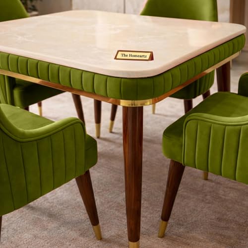 Image of Onyx Elite Modern Dining Table Set 4-Seater Modern Wooden Dining Table Set | 1 Year Warranty | Onyx Top Table with 4 Chairs (Sea Green)