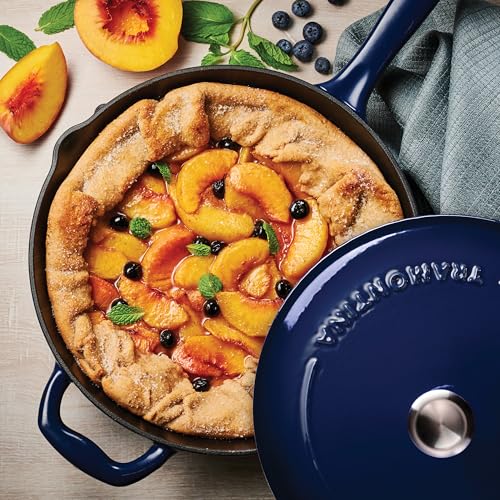 Image of Tramontina Bestow Enameled Cast Iron 10-Inch Skillet with Lid, Blue