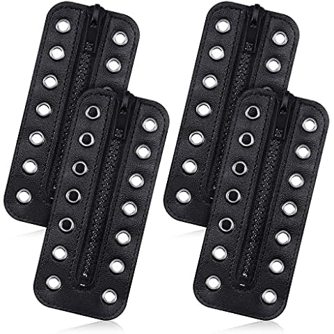 2 Pairs No Tie PU Leather Boot Zipper Inserts Tieless Zipper Boot Laces 7 Eyelet Zippers for Boots Shoes Adults Kids, Black, Black, One size Cover