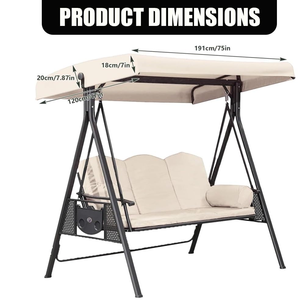 Générique Toile De Rechange pour Balancelle Hollywood 191x120cm, Housse De Rechange Balançoire 3 Places, Toit Imperméable pour Balancelle De Jardin(Brown)