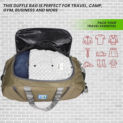 Image of M MEDLER Jerry Duffle Bag | Waterproof Strolley Duffle Bag | 2 Wheel Duffel Bag | Luggage Bag with Adjustable Strap (Beige)