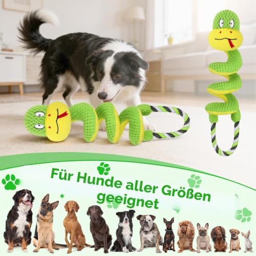 Hundespielzeug Plüsch Spiralenschlange mit Knitterpapier und Zugseil, Spielzeug Hund als Kuscheltier für Hunde, Welpenspielzeug für Apportieren & Zerrspiel, Dog Toys für Welpen, kleine, mittlere Hunde