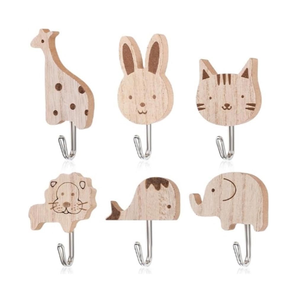 Ganci Adesivi Cucina Legno per Bambini Design Animali Carini Appendini da Muro Set 8 Pezzi