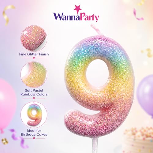 Image of Wanna Party Glitter Colorful 9th Birthday Candle, Birthday Number 9 Cake Candle Cake Toppers for Girl Women, Glitter Colorful Themed Party Decorations Supplies Birthday Gifts