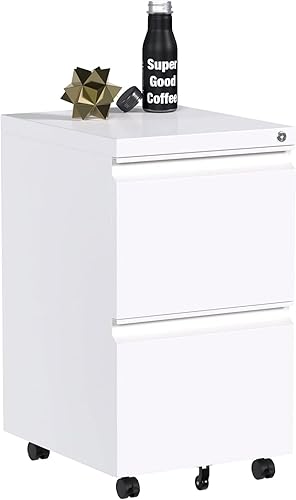 Miniatura 7 de Aobabo Archivador con bloqueo de 2 cajones, gabinete de archivo móvil negro, adecuado para archivadores de metal de oficina y hogar 2c-blanco,