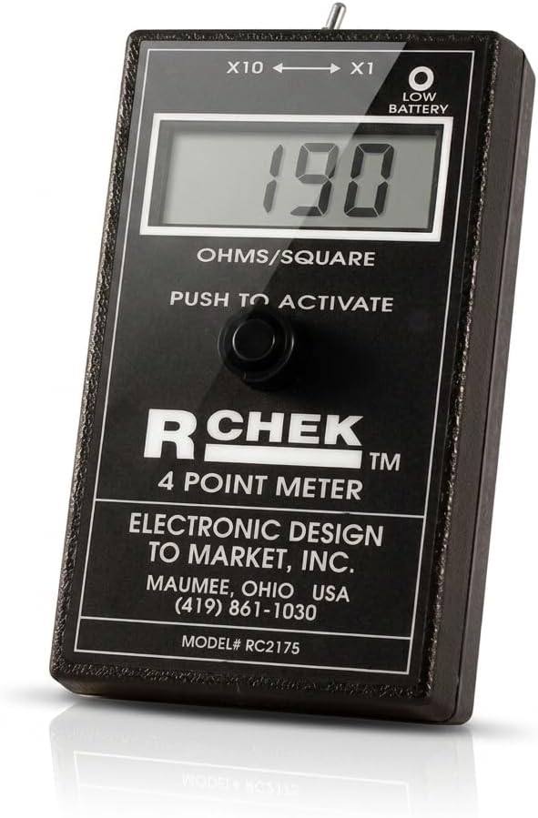 EDTM R-CHEK (RC2175) Portable Handheld Surface Resistivity Meter with LCD Display - Four-Point Sheet Resistance Tester (0-19990 ohms/sq) - Ideal for Conductive Coating Verification, Made in USA