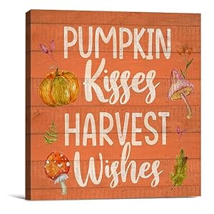 Fall Wall Art Decor Autumn Canvas Poster Painting Autumn Print Framed Rustic Fall Decorations for Home Porch Kitchen Farmhouse 8 X 8 Inches