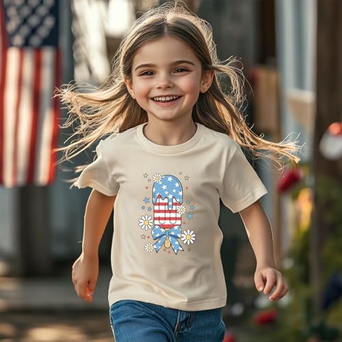 Image of Girl American Flag Shirts Bow Tshirt 4th of July Shirt Cotton Short Sleeve Tees 2-12 Years