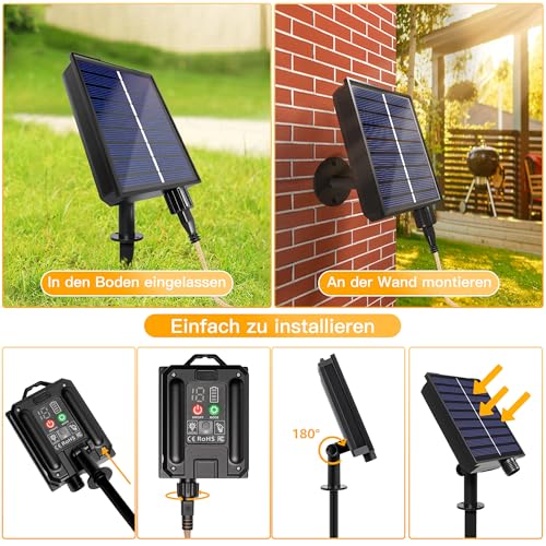 Ollny Solar Lichterkette Aussen 24 Glühbirnen, 12m Lichterketten Außen Wetterfest Warmweiß，mit 8 Modi, Timer & Dimmbar, Solarlichterketten mit Hanfseil für Garten, Party, Balkon, Hof, Hochzeit