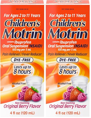 Image of Motrin Ibuprofen, 100mg, Oral Suspension | For Kids | Berry Flavored | 4 fl. oz | Pack of 2