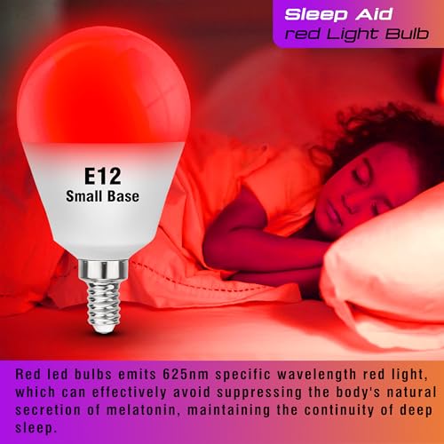 Image of E12 Candelabra Red Light Bulbs for Sleep, E12 Red Night Light Bulb,3w 300lm | Blue Light Blocking 25w-40w Equivalent, 625nm Red Light for Bedroom Porch Christmas Holiday Festival, Non-Dimmable, 2 Pack