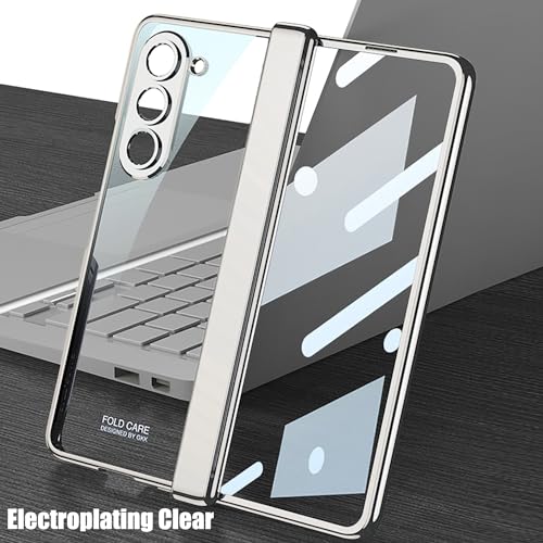 Clatoxi for Samsung Galaxy Z Fold 5 Clear Case, Transparent Electroplating Phone Case with Magnetic Hinge Protection and Screen Protector,Slim Shockproof Protective Cover for Samsung Z Fold 5 (Silver) by Clatoxi - Used condition - Image 4