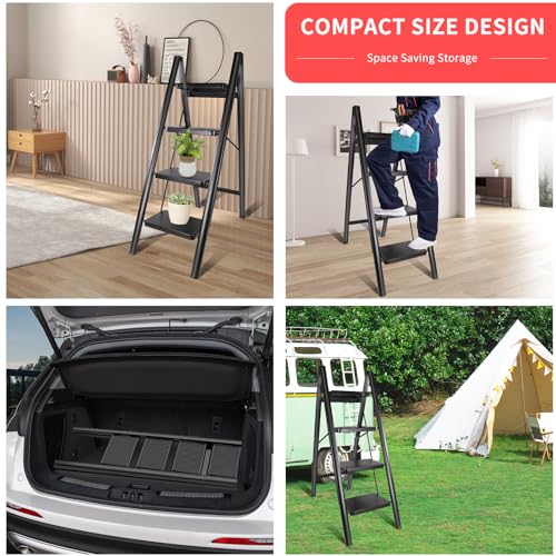 EOXCIIU 4 Step Ladder, Folding 4 Step Ladder Lightweight, Wide Steps, Portable and Load Capacity-150kg, Step Distance-24cm, Iron, Black 5 EOXCIIU 4 Step Ladder, Folding 4 Step Ladder Lightweight, Wide Steps, Portable and Load Capacity-150kg, Step Distance-24cm, Iron, Black - Image 5