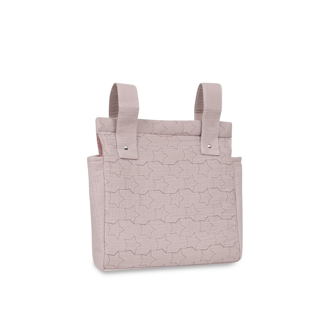 Danielstore Bolso Panera Carrito Bebe -Bolso Carro Bebe con Diseño Práctico y Funcional Cierre con Cremallera- Bolso Pañalera Bebe Personalizable Nombre Bebé Bordado (Rosa Maquillaje Estrellas)