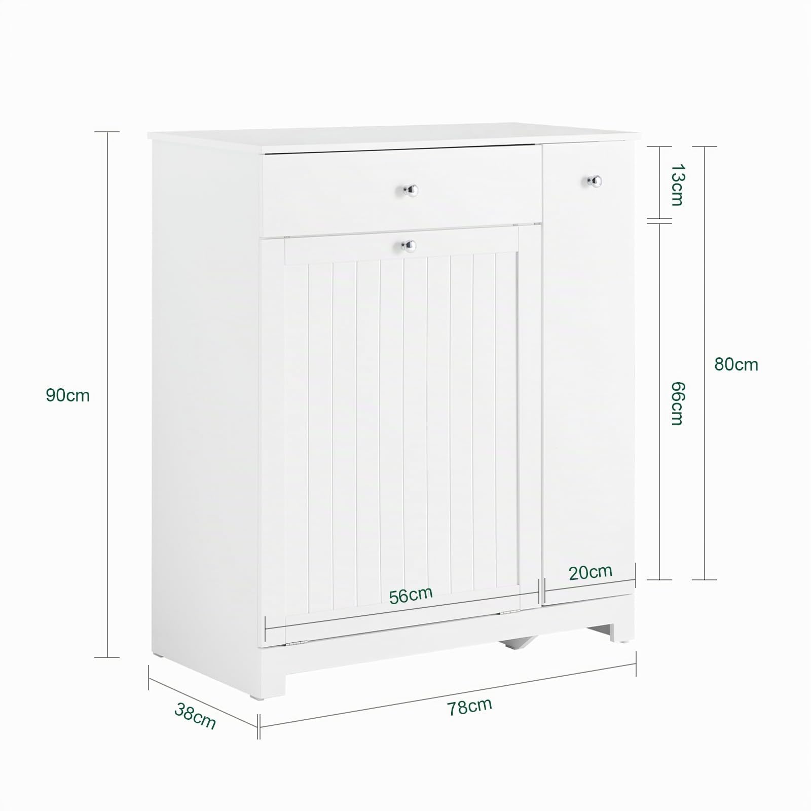 SoBuy Mueble Baño con Cesto para Ropa Sucia 78x38x90 cm, Lavandería y Baño | Armario Baño con Cajón, 2 Cestos Extraíbles y Compartimento Deslizante, Mueble Baño Auxiliar, Blanco BZR214-W