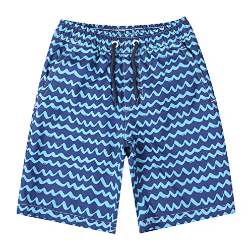 Lizens Boys Swim Trunks Upf 50+ Quick Dry Striped Bathing Suit Swimsuit Little Boys Swimwear (8-9T, Blue Wave) #TOP9